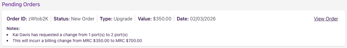 Add to LACP Order Pending